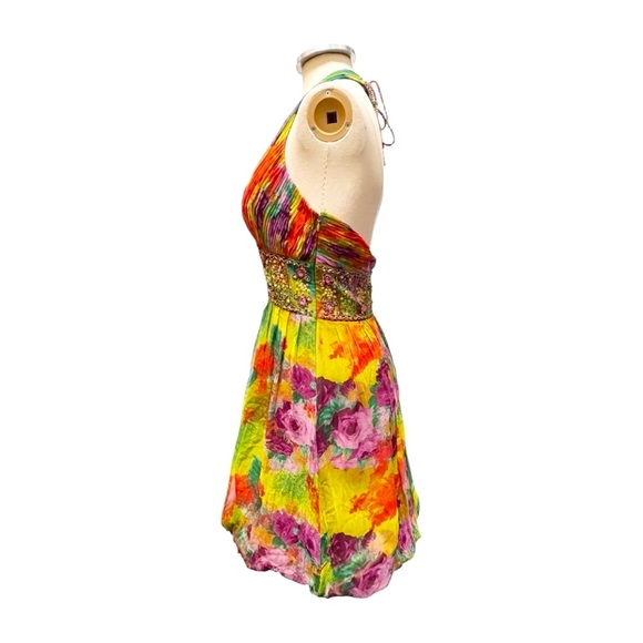 Vintage Sue Wong Y2k Silk Mandalay Style Halter Mini Dress Size 6 - Picture 4 of 10